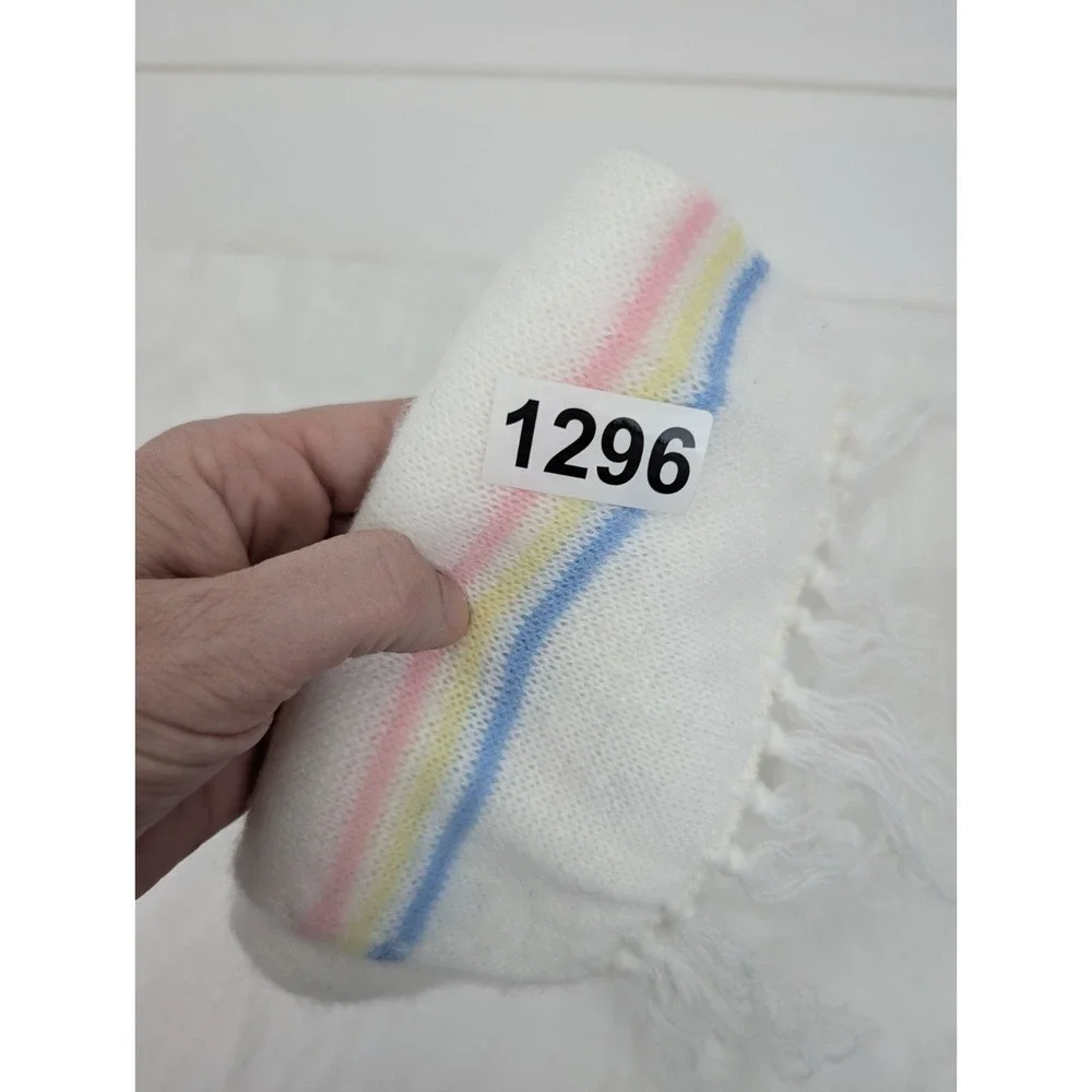 Vintage Pedigree Knit Scarf Baby Girl White Pink Pastel Made In USA Toddler